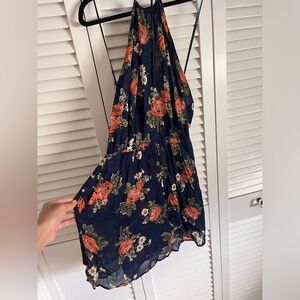 Reformation mini navy floral dress size 6 halter open back.
